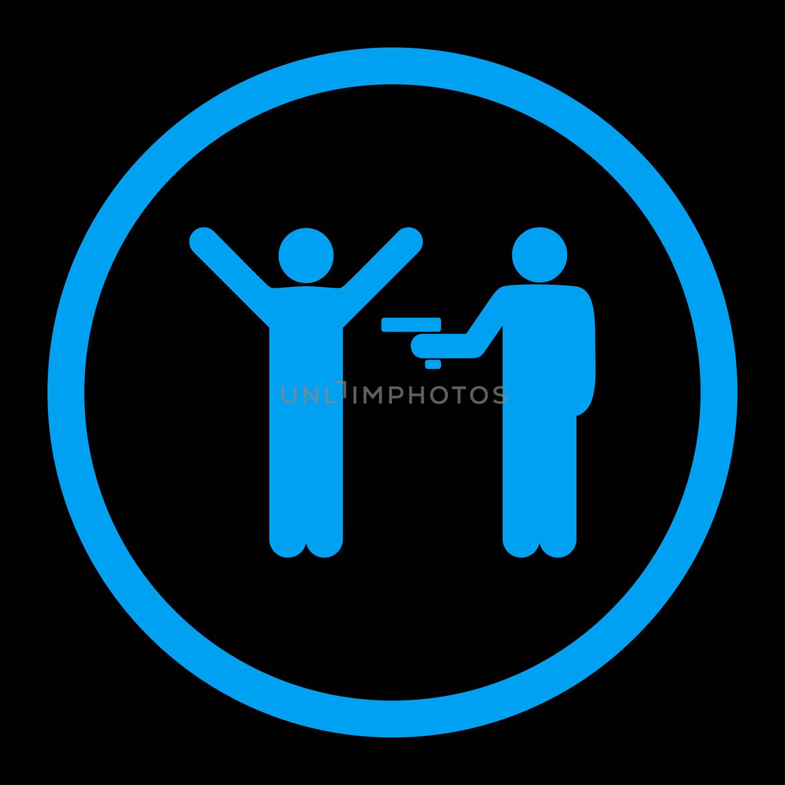 Crime glyph icon. This rounded flat symbol is drawn with blue color on a black background.