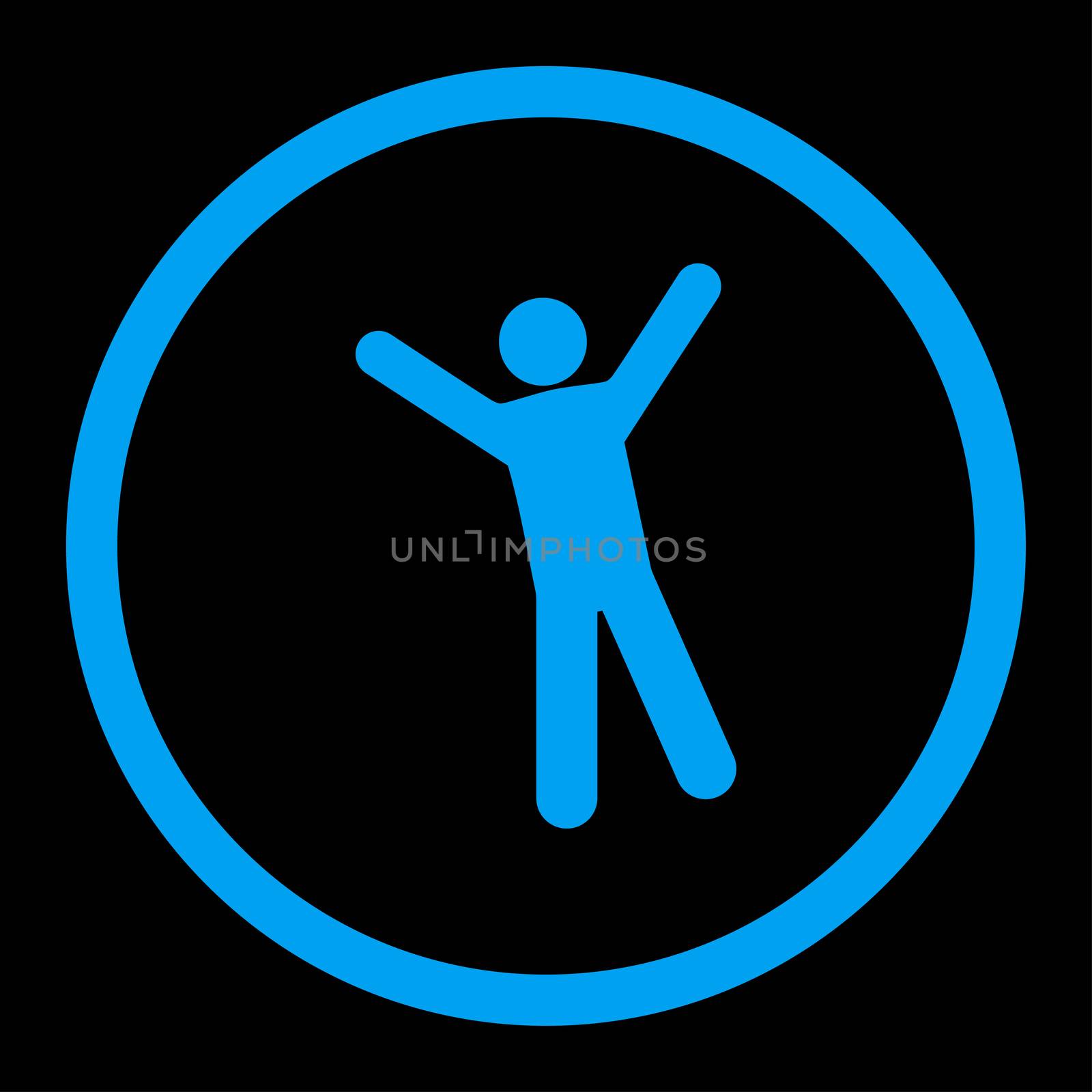 Joy glyph icon. This rounded flat symbol is drawn with blue color on a black background.