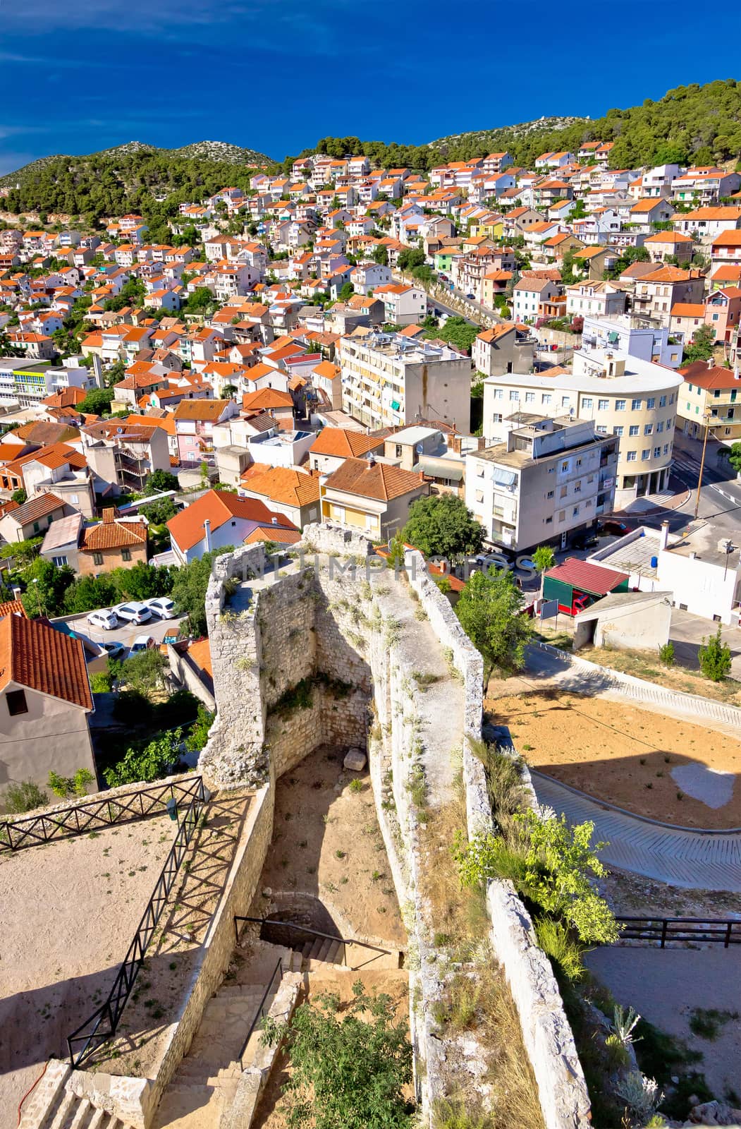 Sibenik view from fortress vertical view, Dalmatia, Croatia