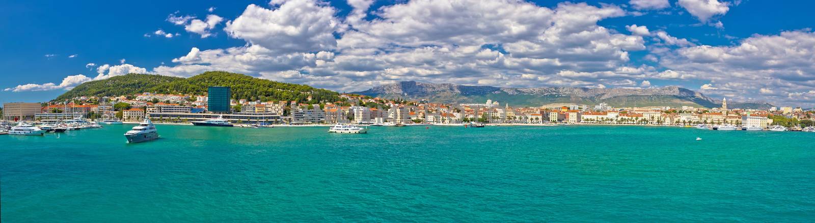 Split blue waterfront panoramic view, Dalmatia, Croatia