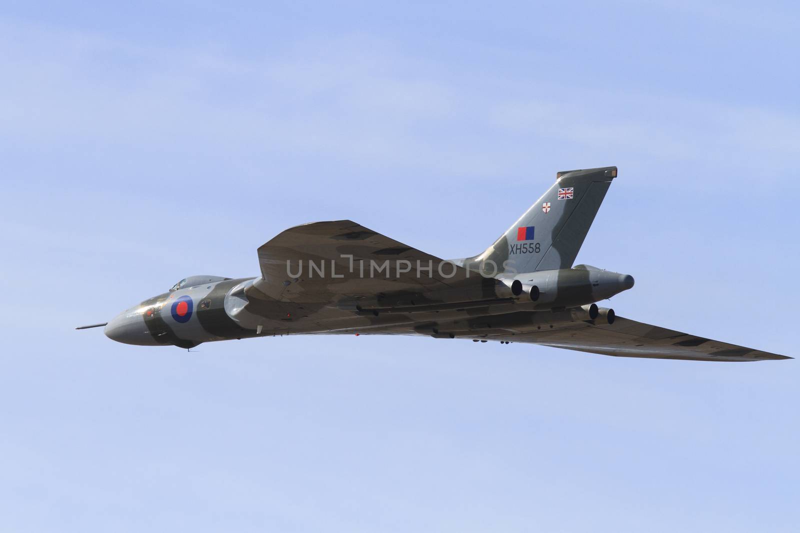 ENGLAND, Southport: A Vulcan bomber flies during the Southport Airshow 2015 in Southport, Merseyside in England on September 19, 2015