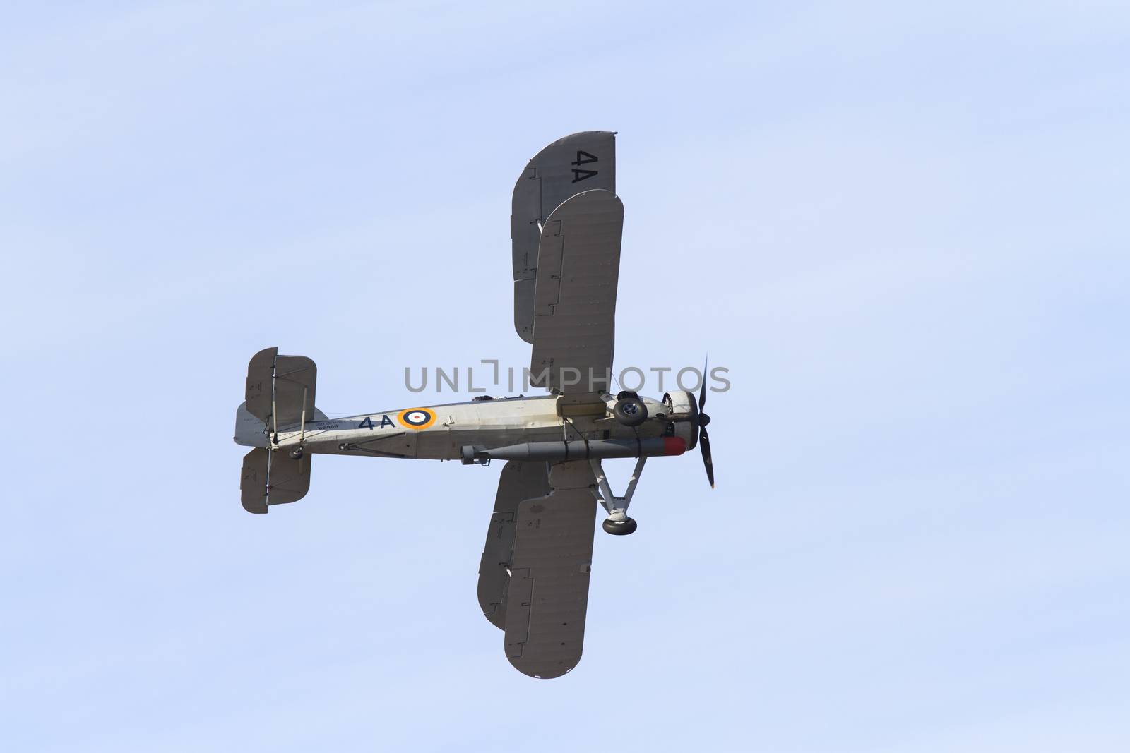 ENGLAND, Southport: A Fairey Swordfish bi-plane flies during the Southport Airshow 2015 in Southport, Merseyside in England on September 19, 2015