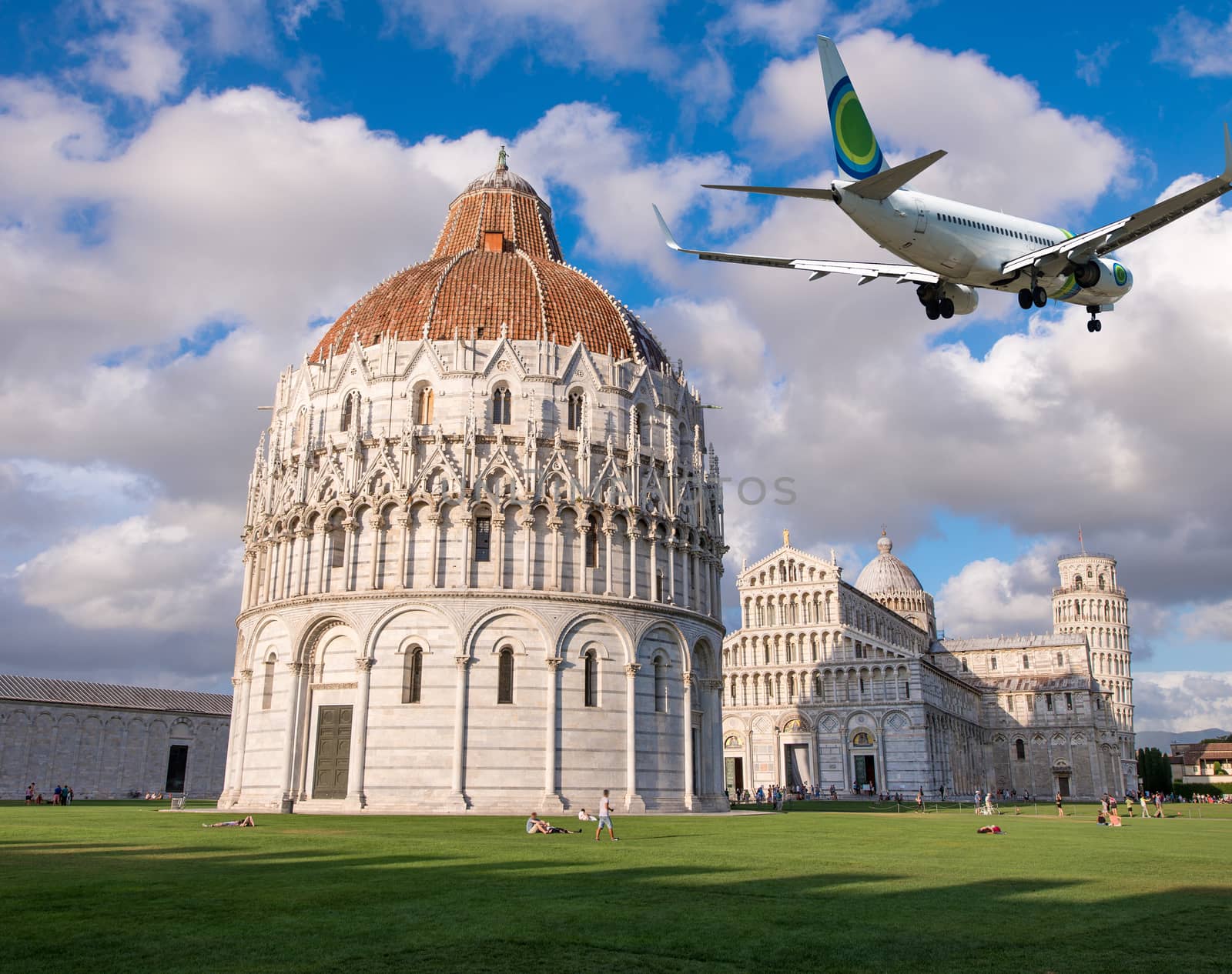 Airplane overflying Square of Miracles, Pisa by jovannig