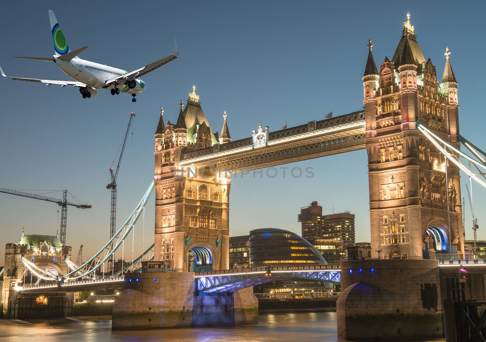 Airplane overflying London.