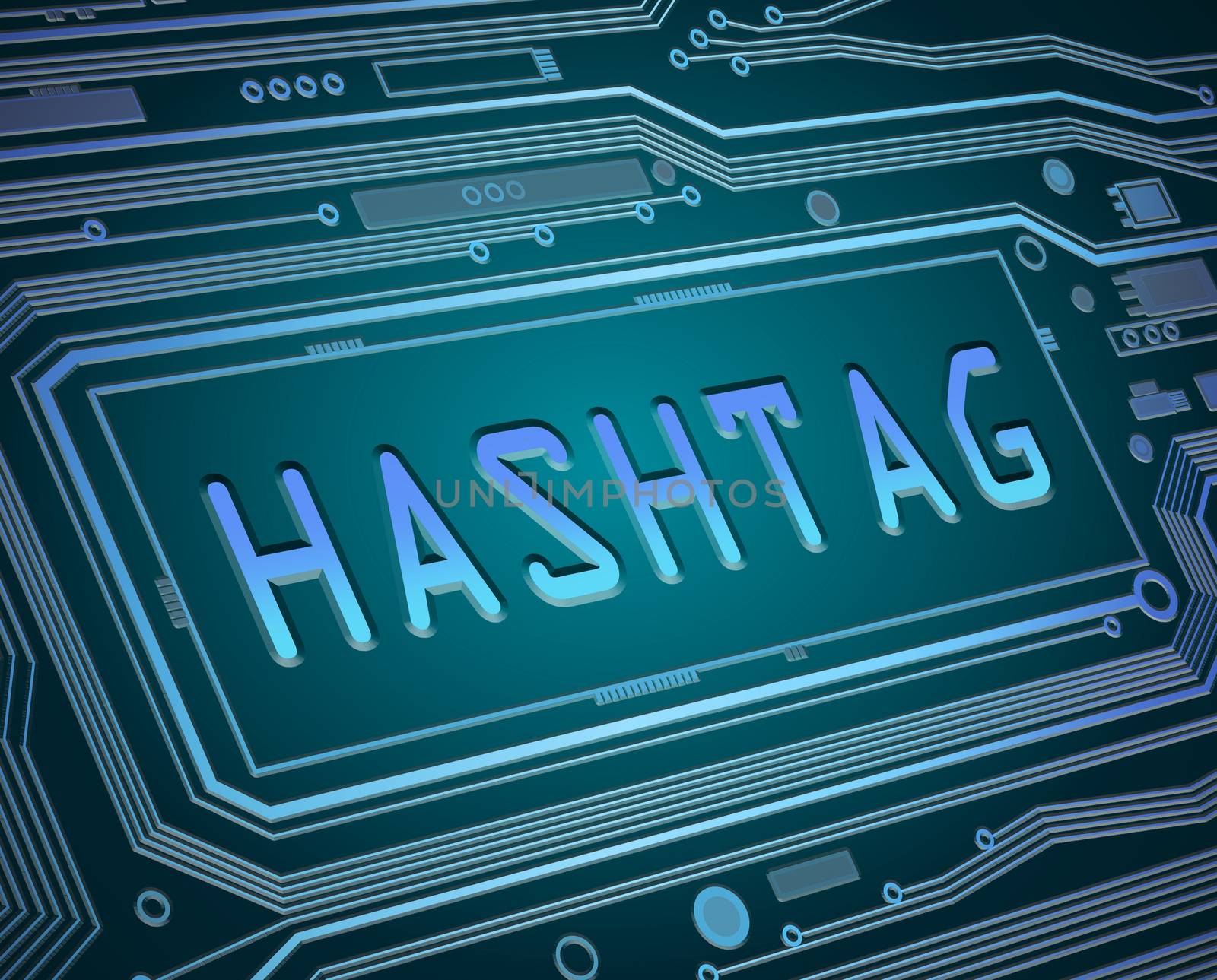 Abstract style illustration depicting printed circuit board components with a hashtag concept.