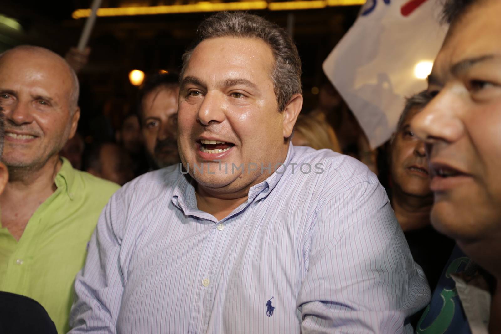 GREECE, Athens: Panos Kammenos from the Independent Greeks addressed supporters in Athens after agreeing to enter a coalition agreement with victorious Syriza after Greece's parliamentary election on September 20, 2015.