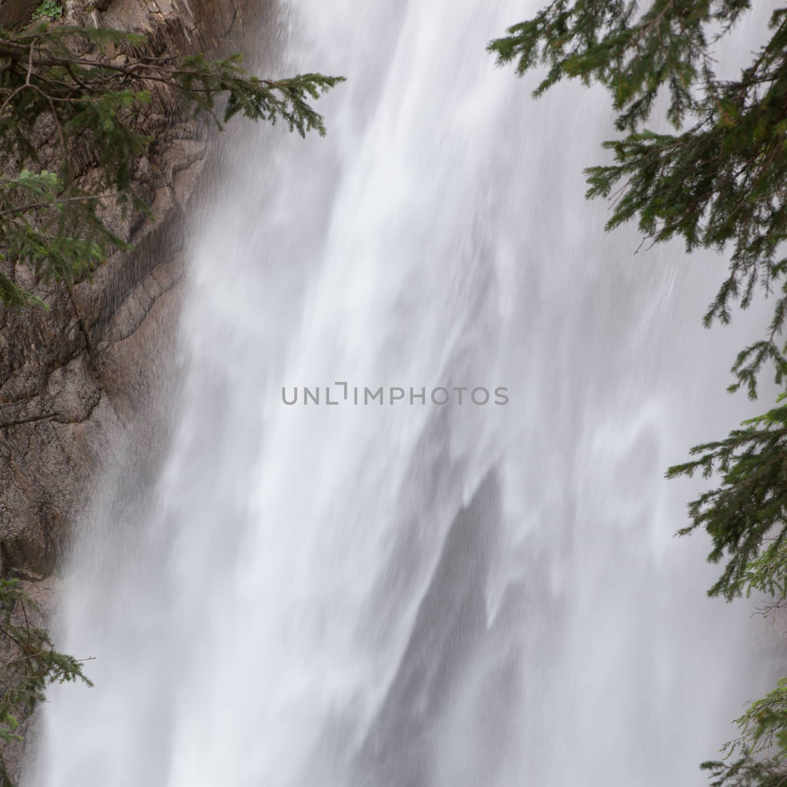 Waterfall in the forest, raging water in Switzerland