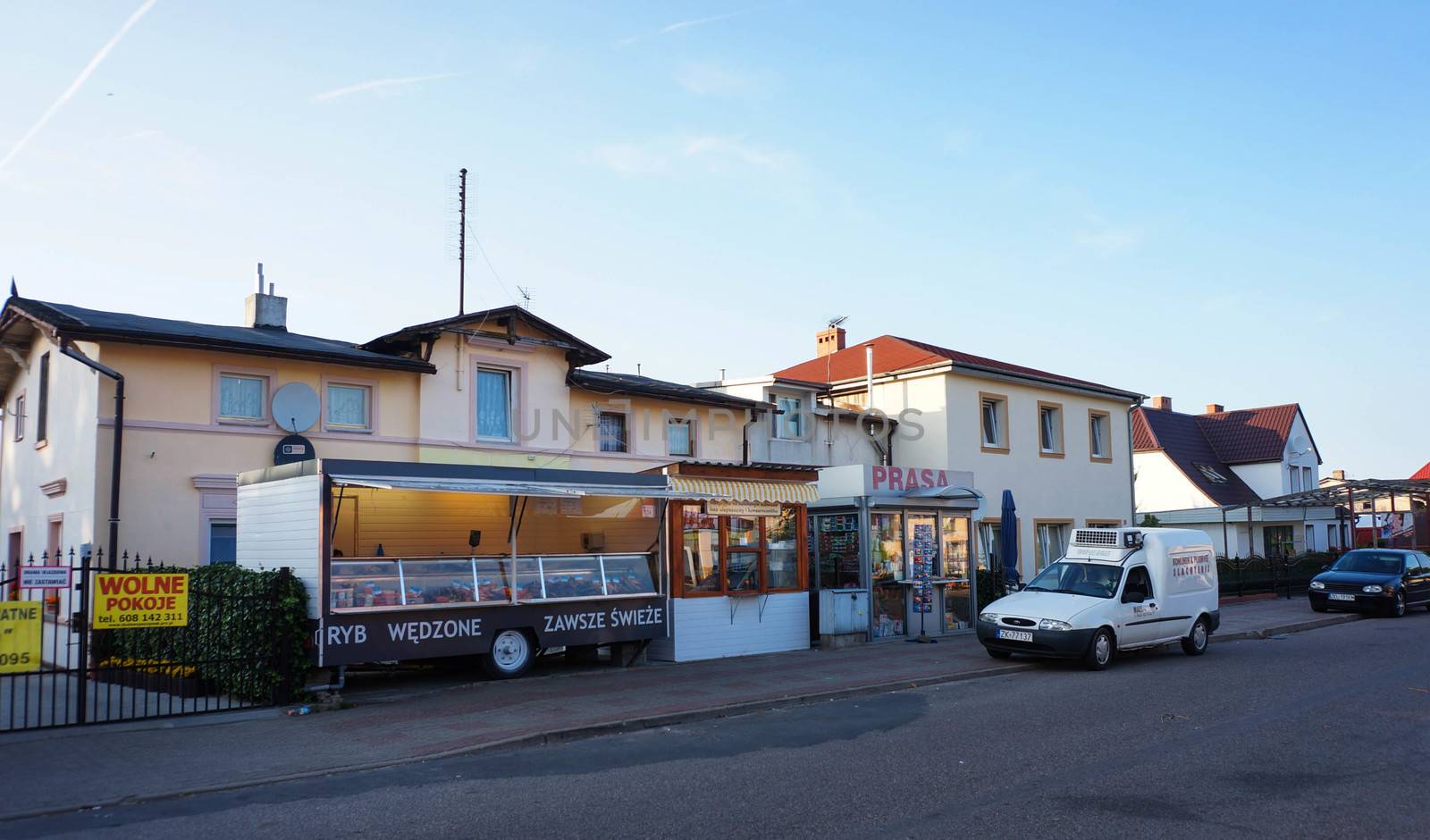 SIANOZETY, POLAND - JULY 18, 2015: Small food stands by the town main street