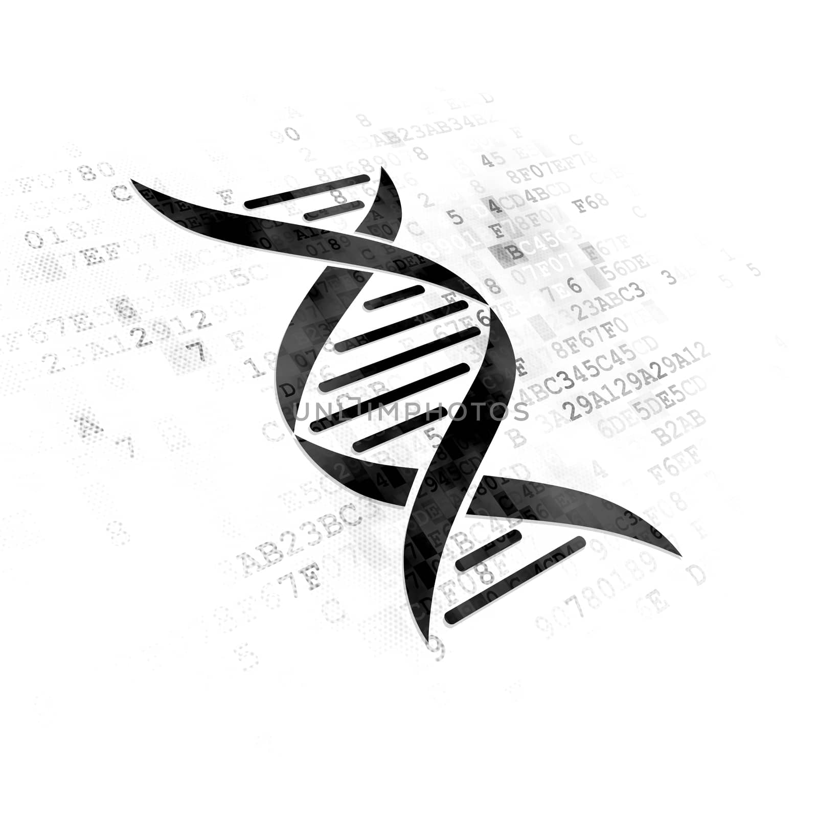 Science concept: Pixelated black DNA icon on Digital background
