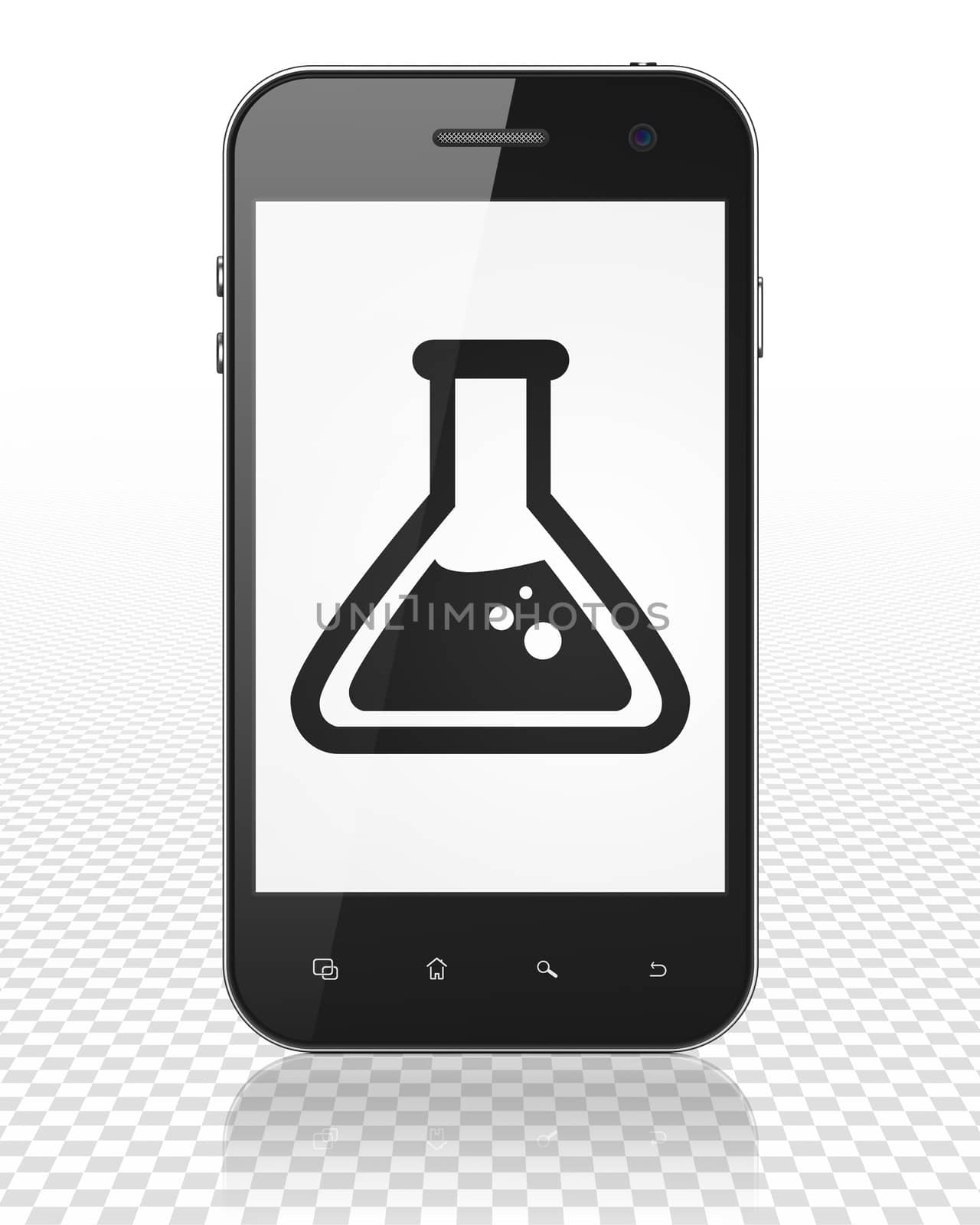Science concept: Smartphone with Flask on display by maxkabakov