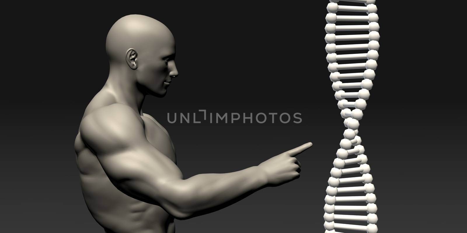 Science DNA Helix Structure with Man Looking or Studying