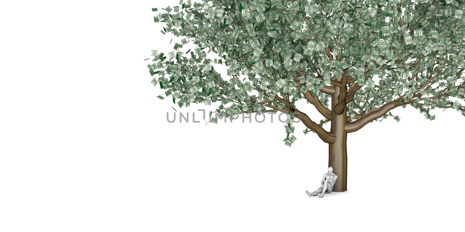 Man Sitting Underneath a Money Tree as Business Concept