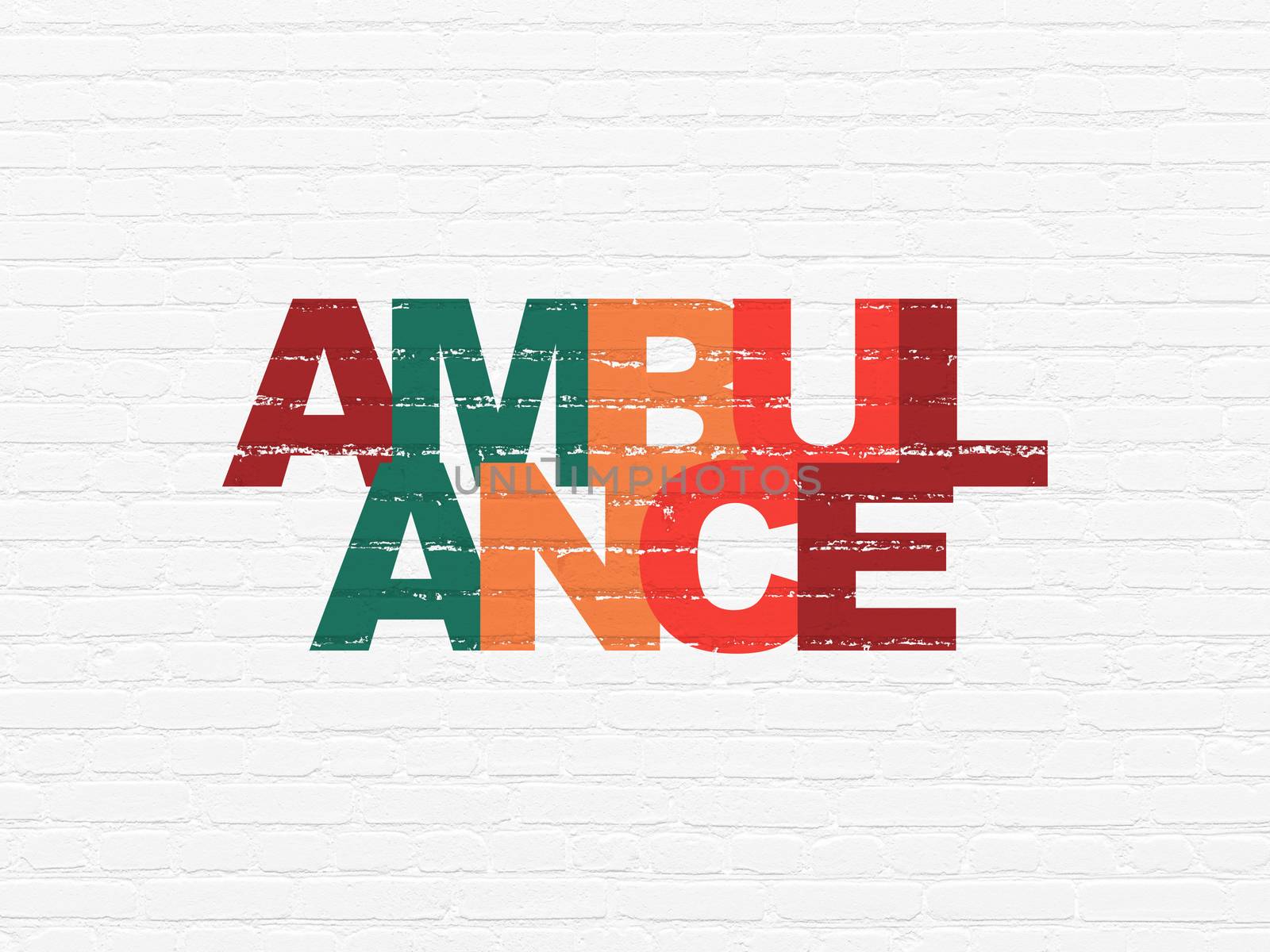 Medicine concept: Painted multicolor text Ambulance on White Brick wall background