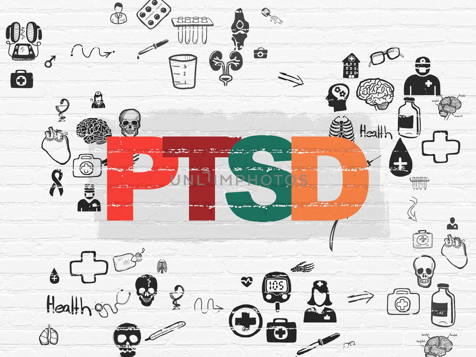 Medicine concept: PTSD on wall background by maxkabakov