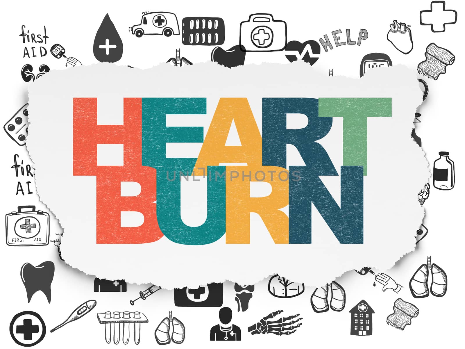 Health concept: Heartburn on Torn Paper background by maxkabakov