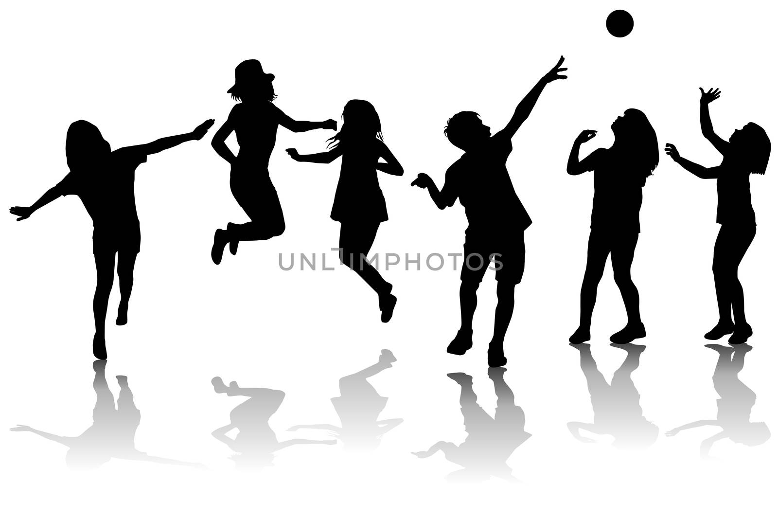 Happy children silhouettes playing