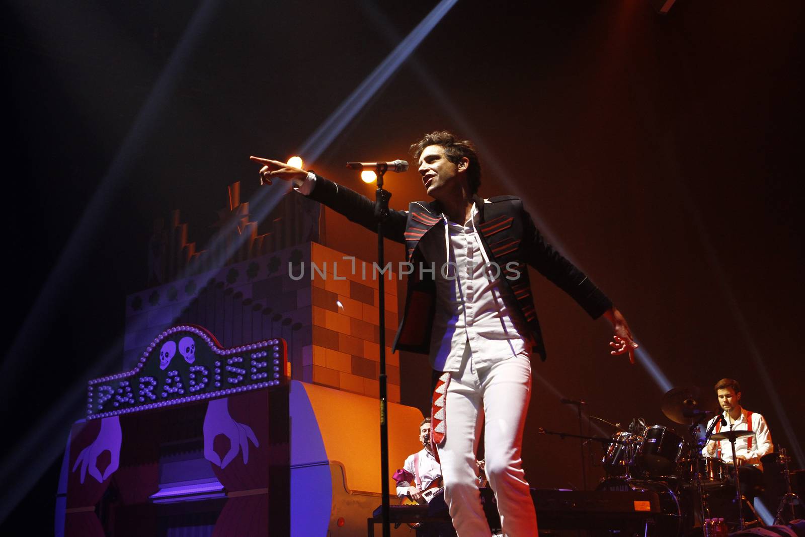 FRANCE, Paris: British pop singer Mika performs at the Zenith, in Paris, on September 19, 2015, during his 'Heaven Tour'.