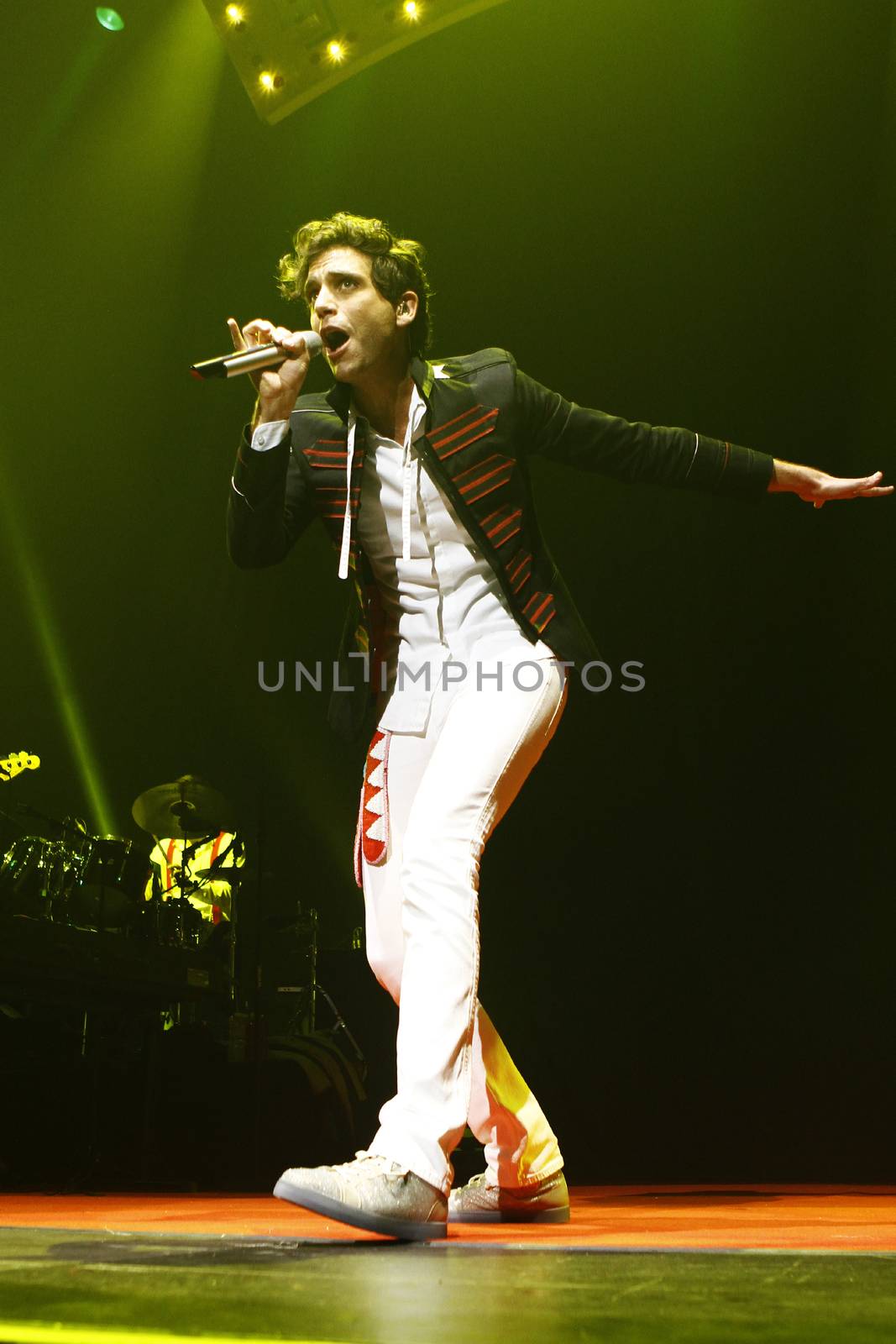 FRANCE, Paris: British pop singer Mika performs at the Zenith, in Paris, on September 19, 2015, during his 'Heaven Tour'.