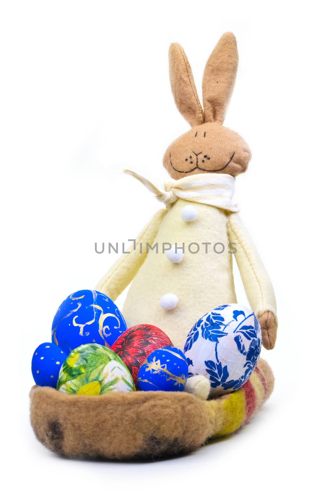 Eggs painted by hand with hare isolated on white background