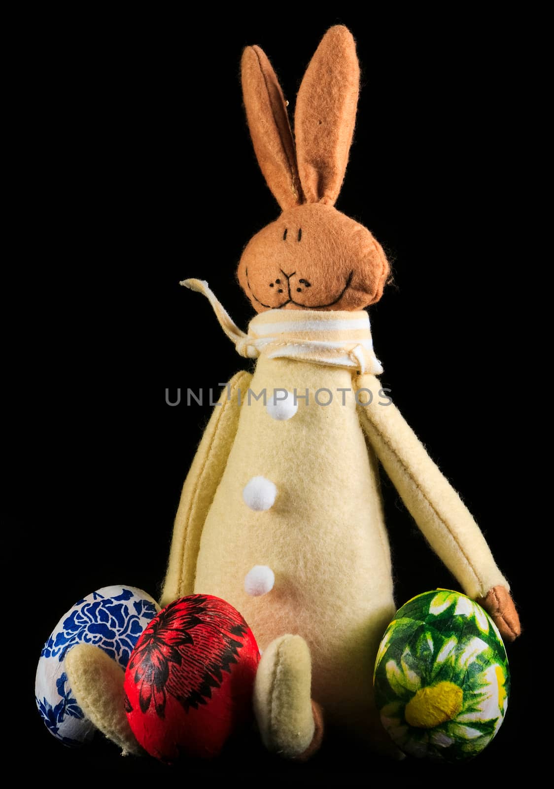 Eggs painted by hand with hare isolated on black background by mrakor