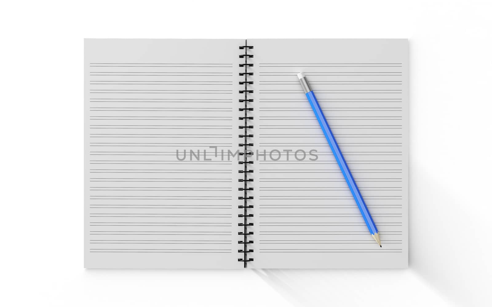 pencil on checked notebook isolated on white background, stationary object