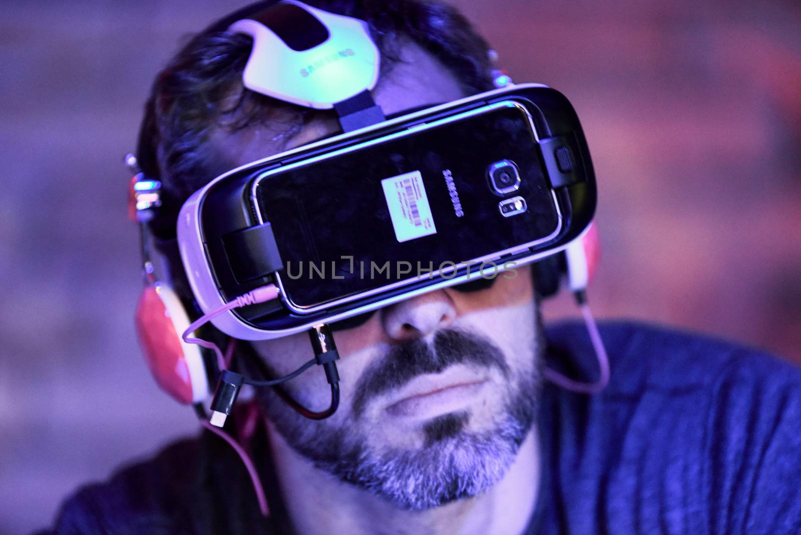 CANADA, Toronto: A man wears a virtual reality headset at the Festival of International Virtual and Augmented Reality Stories on September 19,2015.  	The festival was an exhibition of virtual reality and augmented films that are experienced through a virtual reality headset.