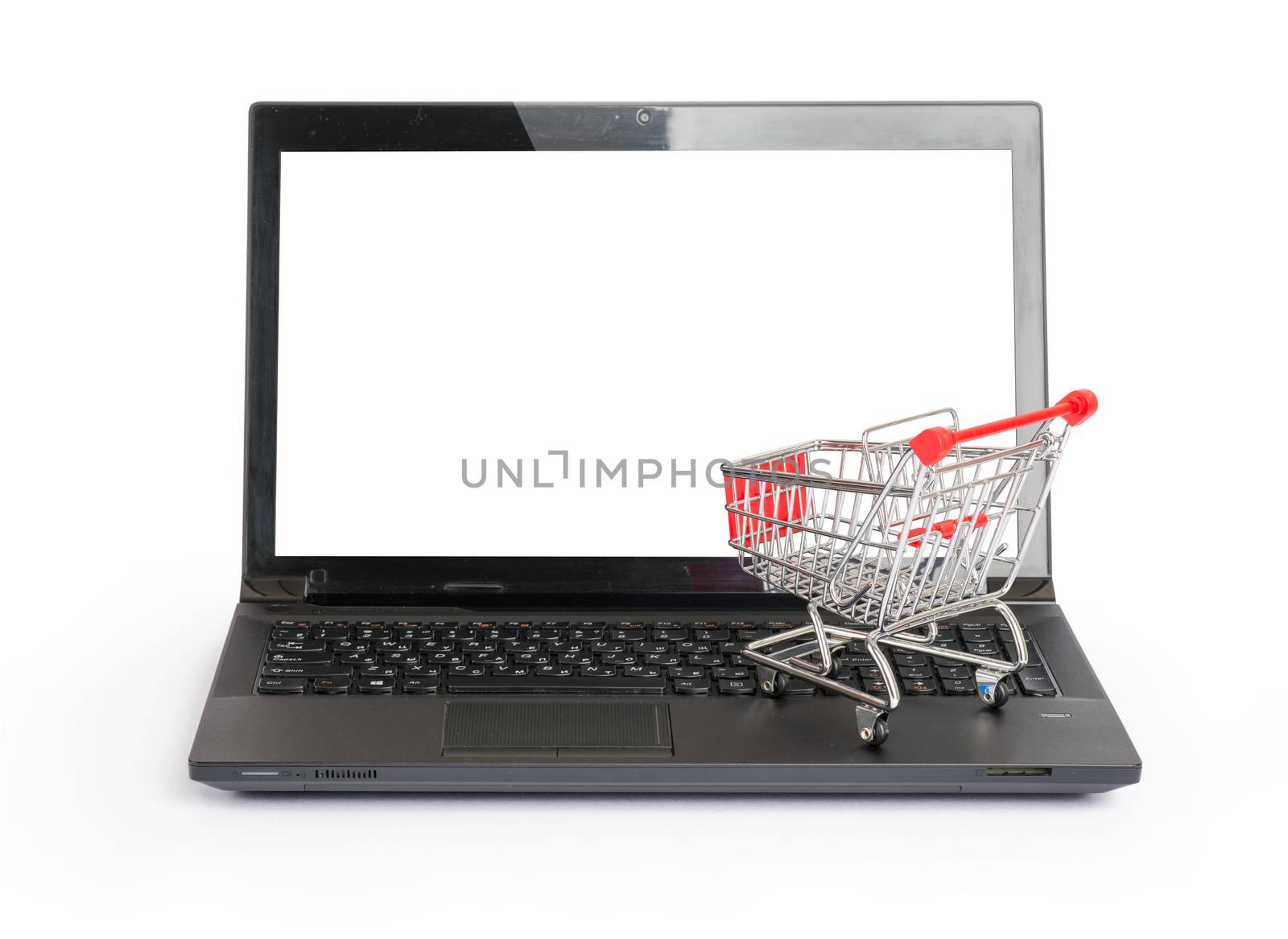 Small shopping cart on laptop by cherezoff