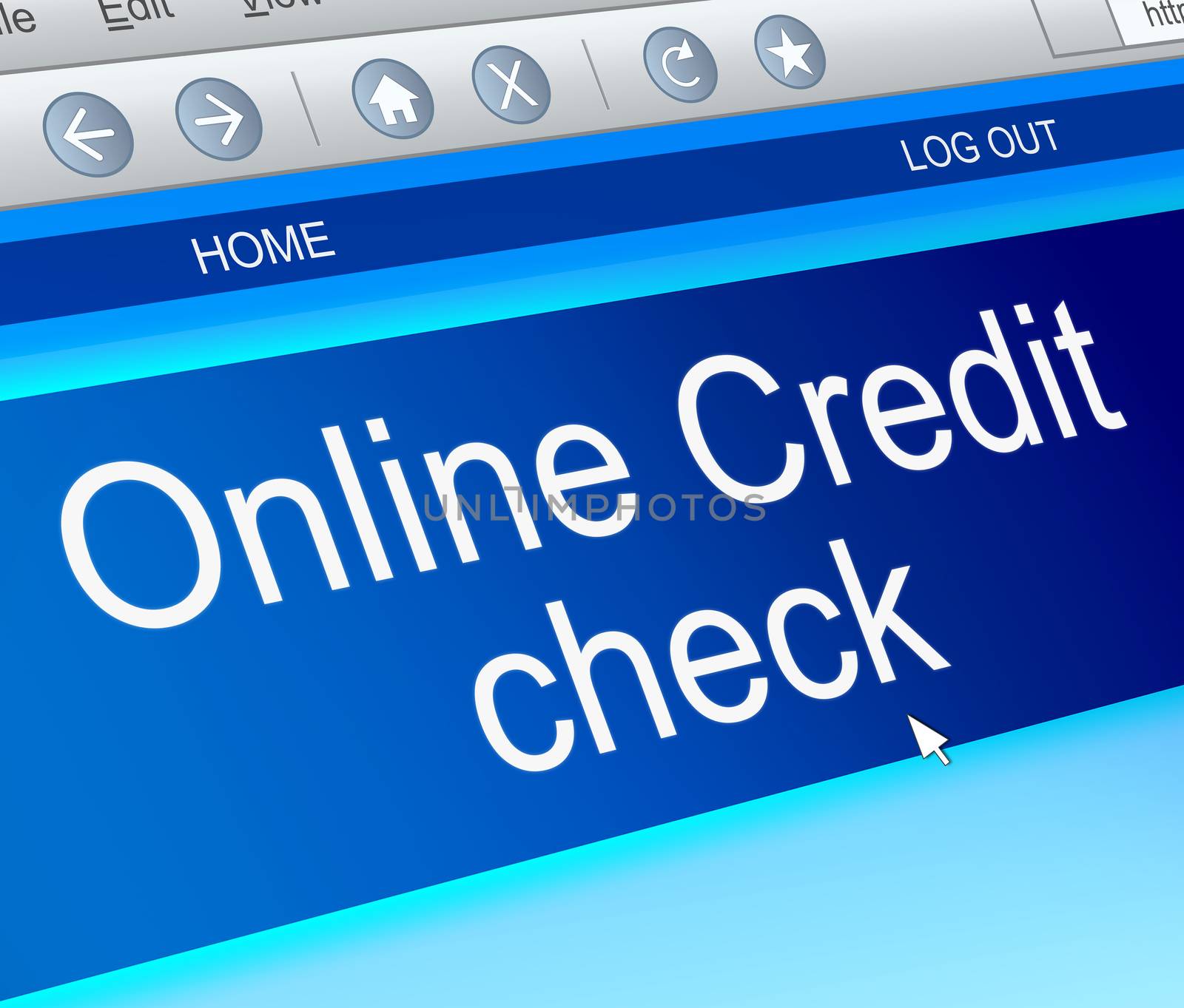 Illustration depicting a computer screen capture with an online credit check concept.