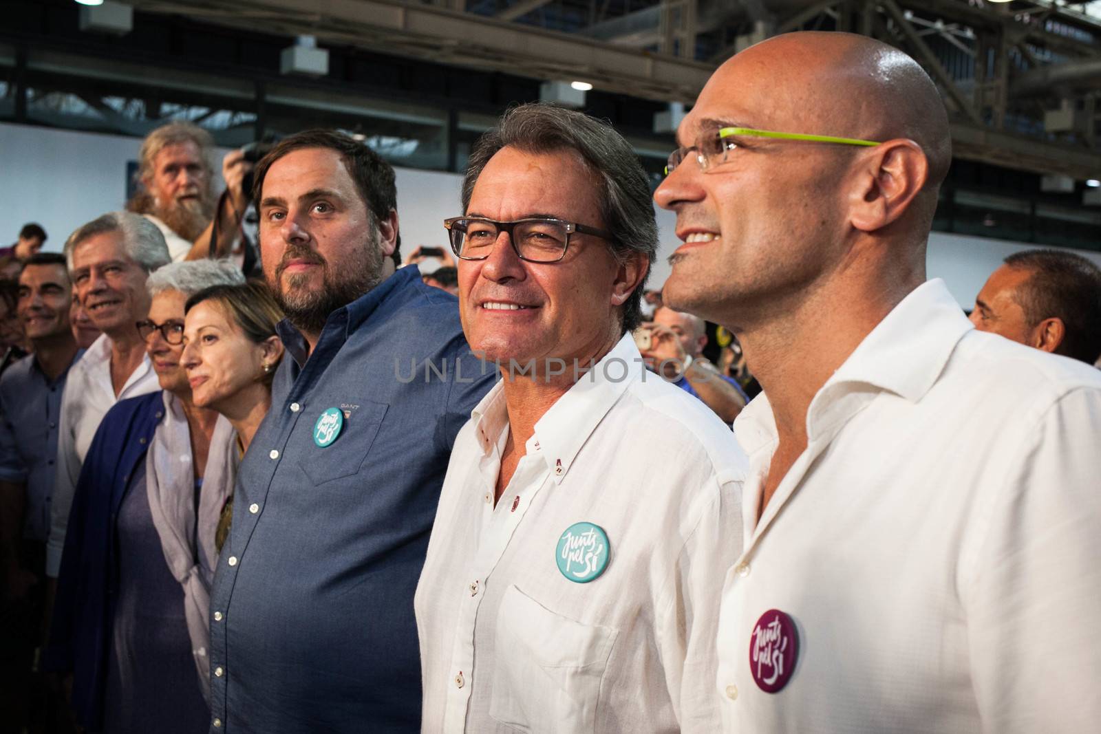 SPAIN, Barcelona: Artur Mas, president of Catalonia holds a Junts pel S� (Together for Yes) rally on September 20, 2015.Junts pel S� (Together for Yes) is a coalition of political parties in favour of Catalonia's independence.The northeastern region of Catalonia is home to 7.5 million people, who will vote on September 27, 2015 on secession from Spain. An independent Catalonia would not be part of the Eurozone. 