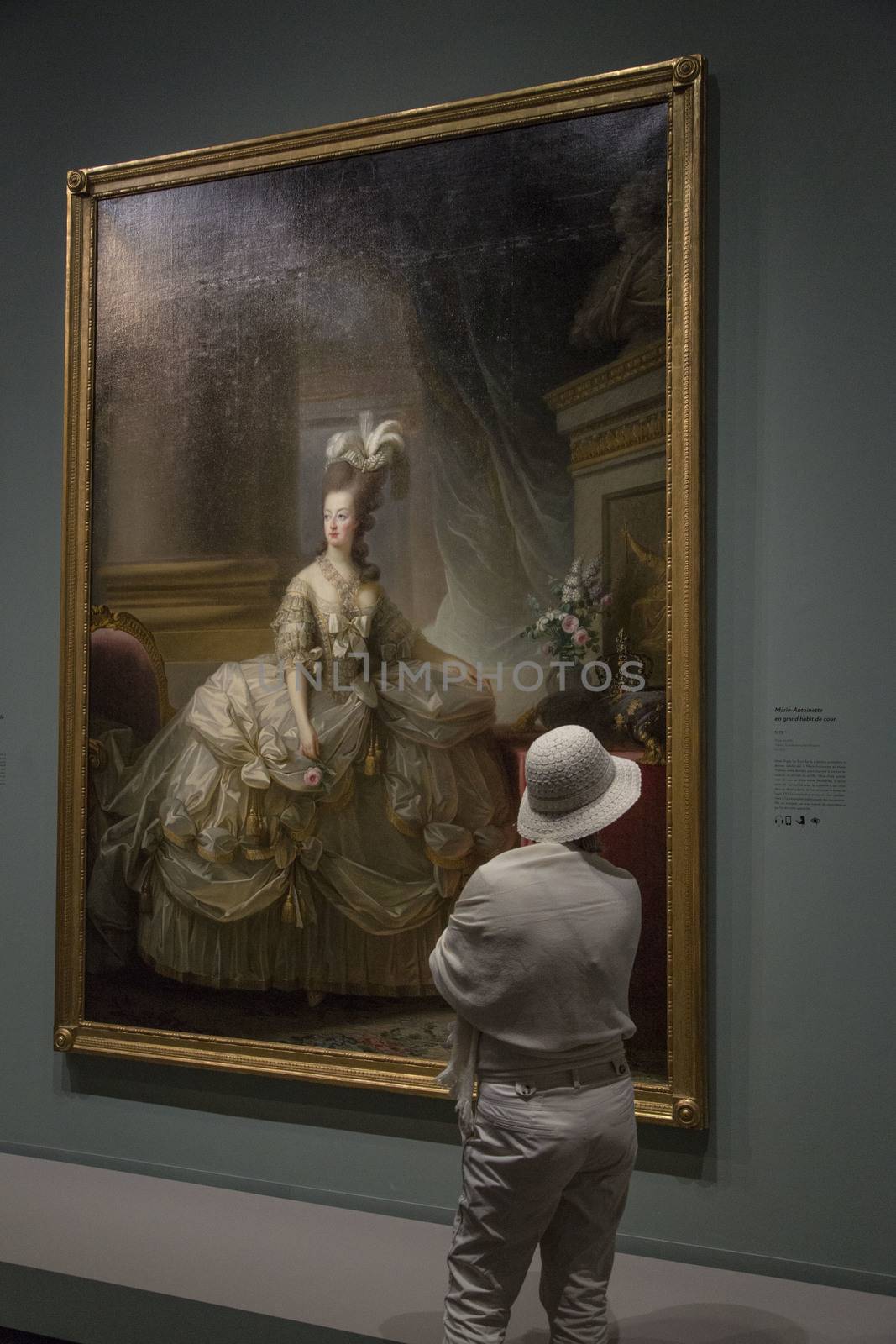 FRANCE, Paris: A woman watches a portrait of �lisabeth Louise Vig�e Le Brun in Le Grand Palais, in Paris on September 21, 2015. �lisabeth Louise Vig�e Le Brun (1755-1842) is one of the greater portrait painter of her time. She was chosen to paint the very famous queen of France Marie-Antoinette. 