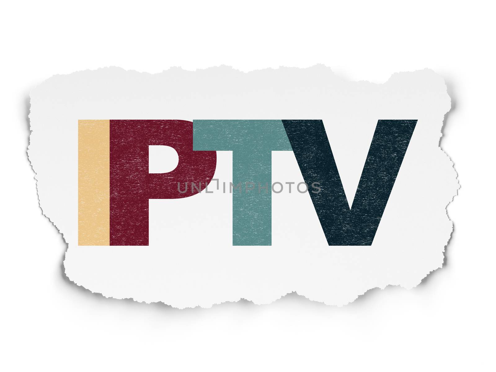Web design concept: Painted multicolor text IPTV on Torn Paper background, 3d render