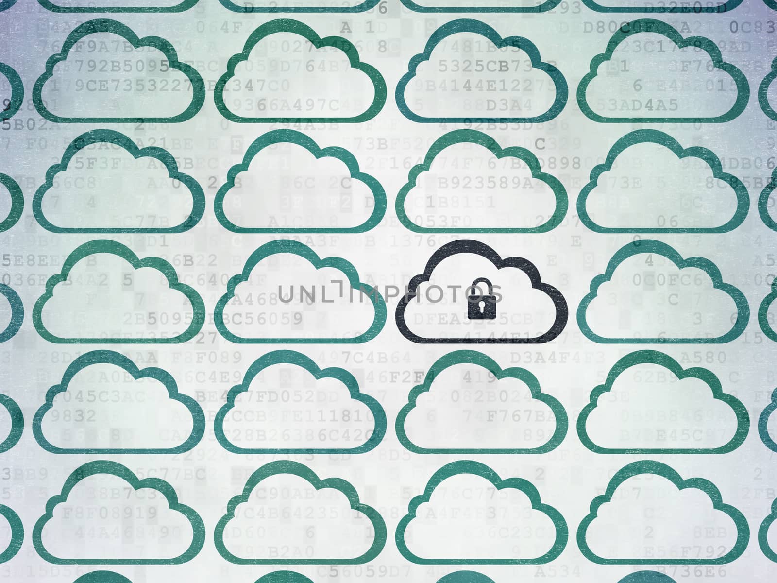 Cloud networking concept: cloud with padlock icon on Digital Paper background by maxkabakov