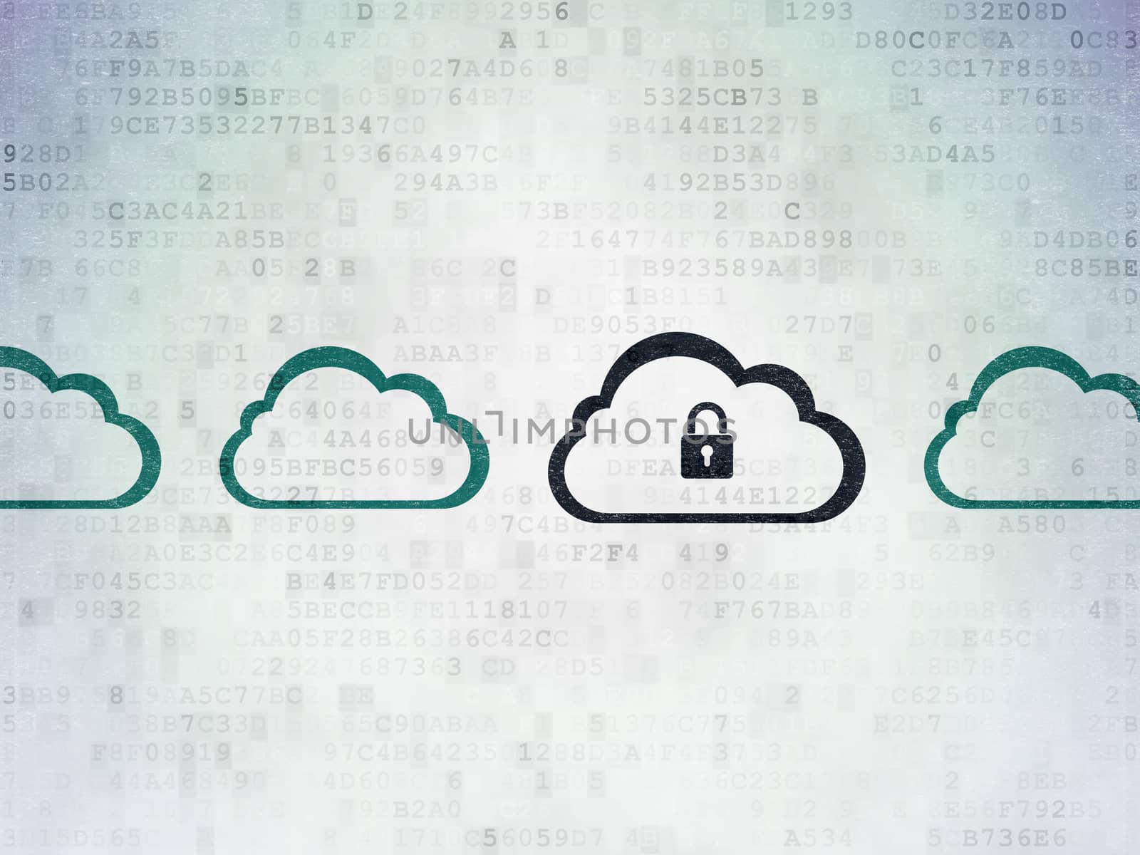 Cloud computing concept: cloud with padlock icon on Digital Paper background by maxkabakov