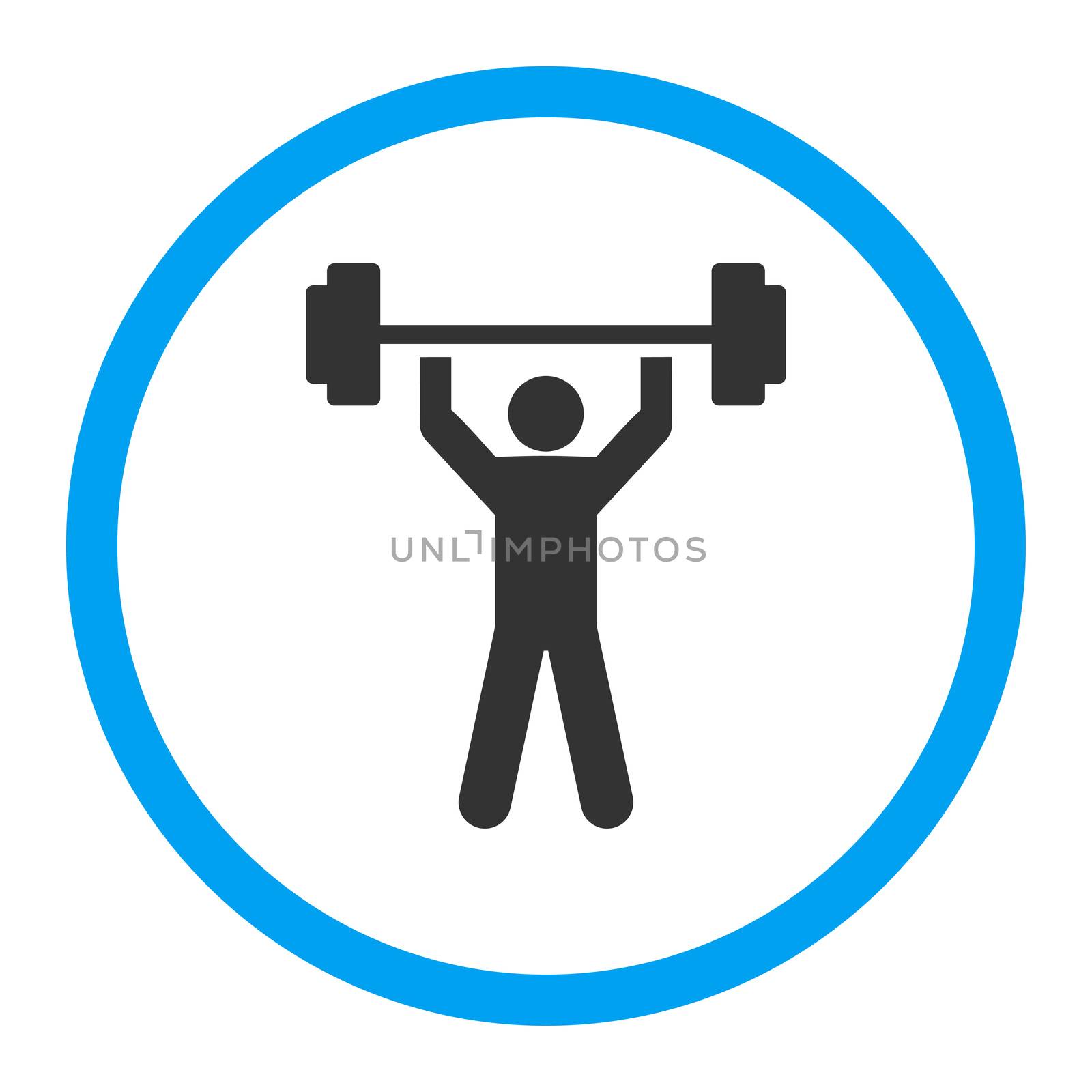 Power lifting icon. This rounded flat symbol is drawn with blue and gray colors on a white background.