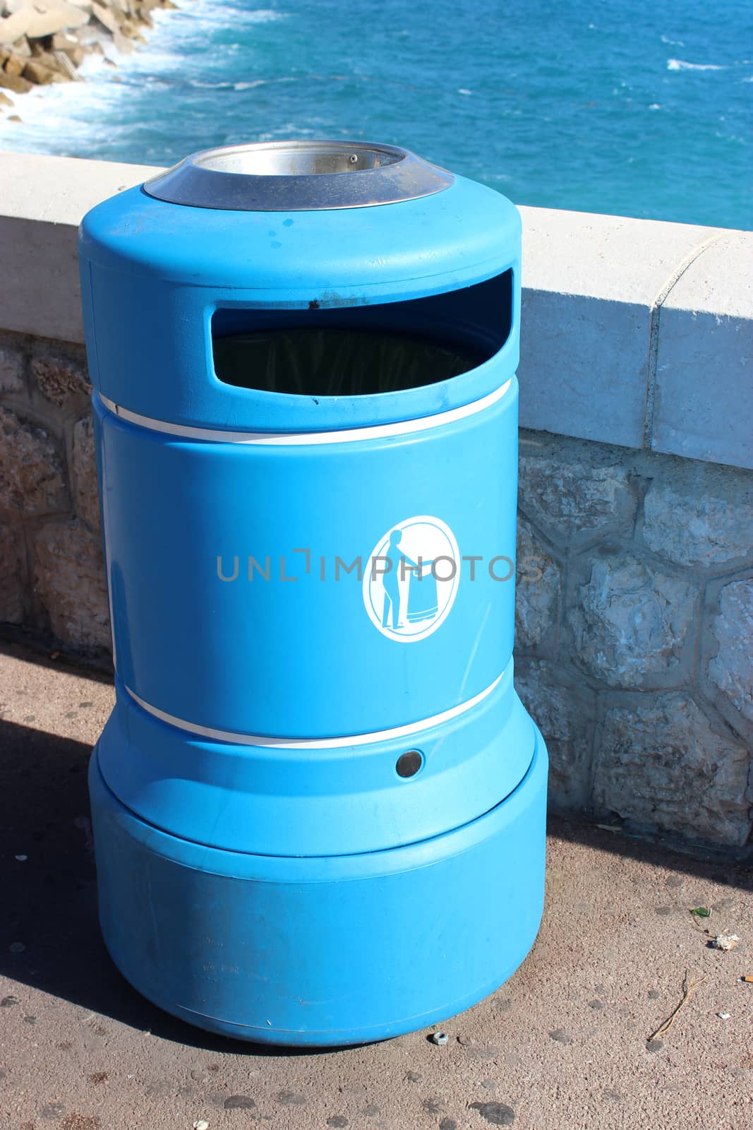 Blue Plastic Bin in the city of Nice in France