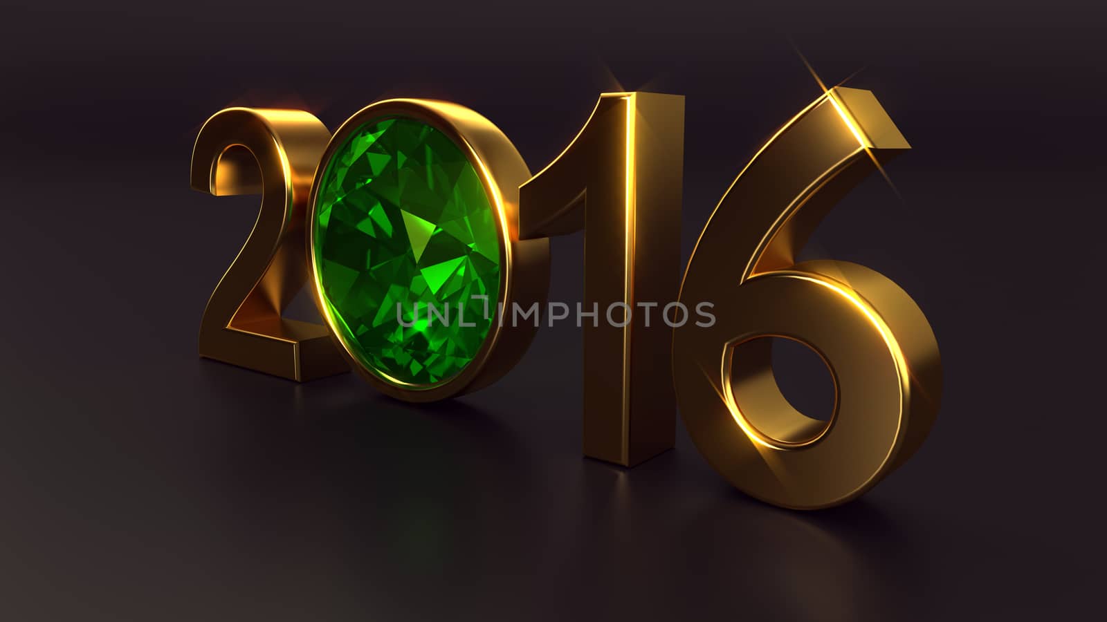 New year 2016 illustration with emerald gemstone