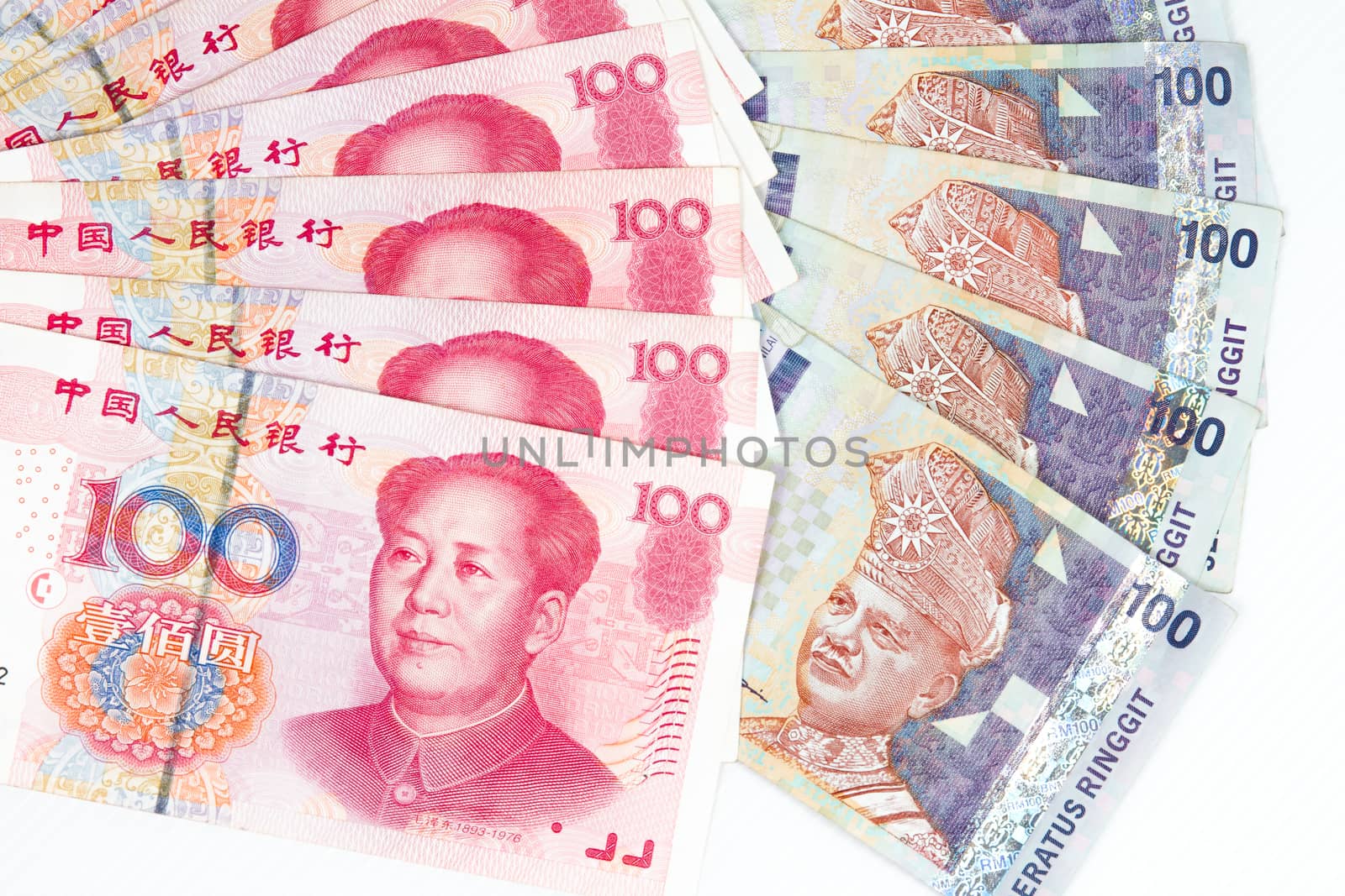 China and Malaysia Bills in White Background by kiankhoon