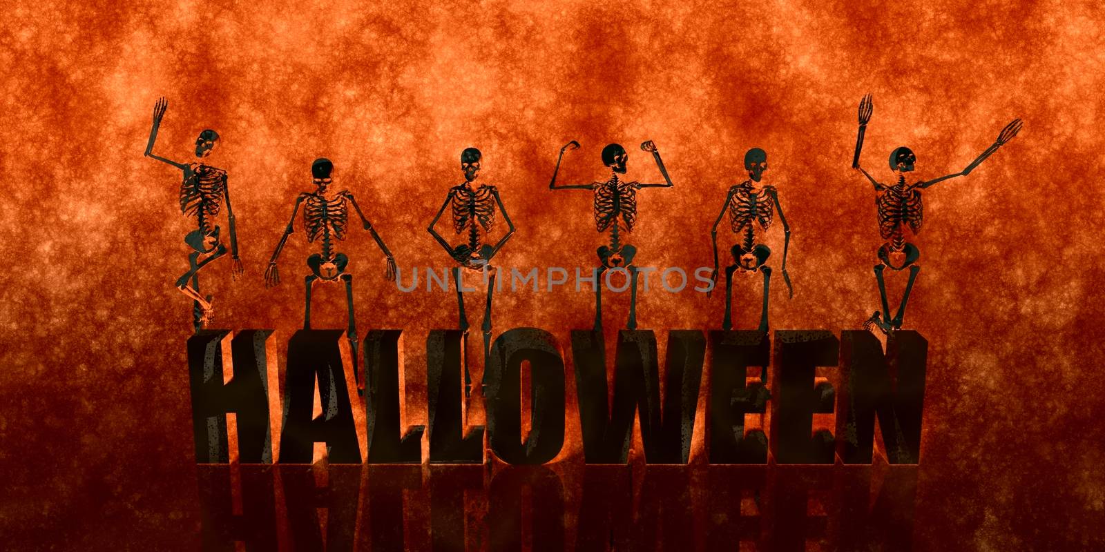 Halloween Celebration with Skeletons Dancing as a Holiday Abstract