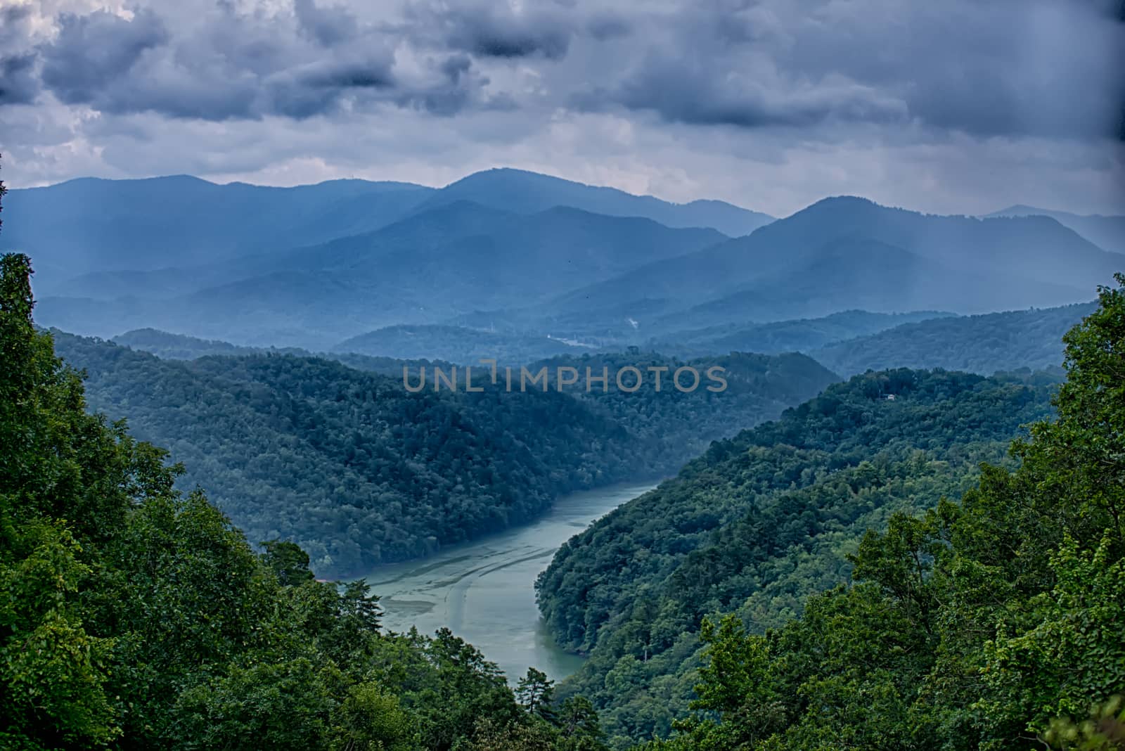 view of Lake Fontana in western North Carolina in the Great Smok by digidreamgrafix