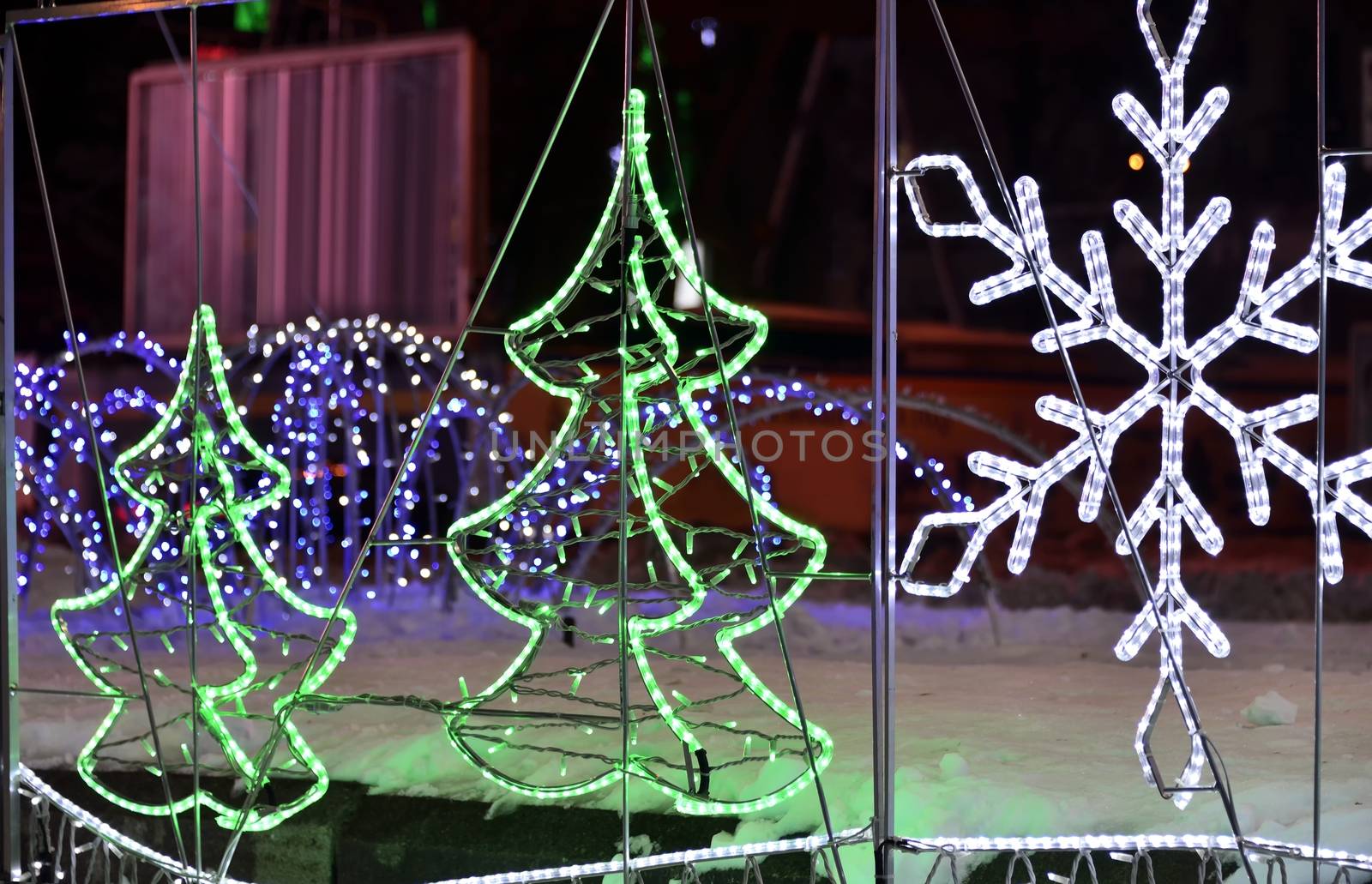 glowing Christmas tree and snowflake  made from diode type  by alexandervedmed