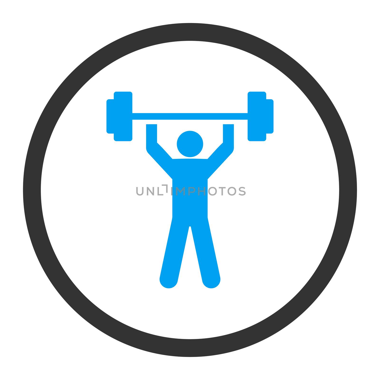 Power lifting glyph icon. This rounded flat symbol is drawn with blue and gray colors on a white background.