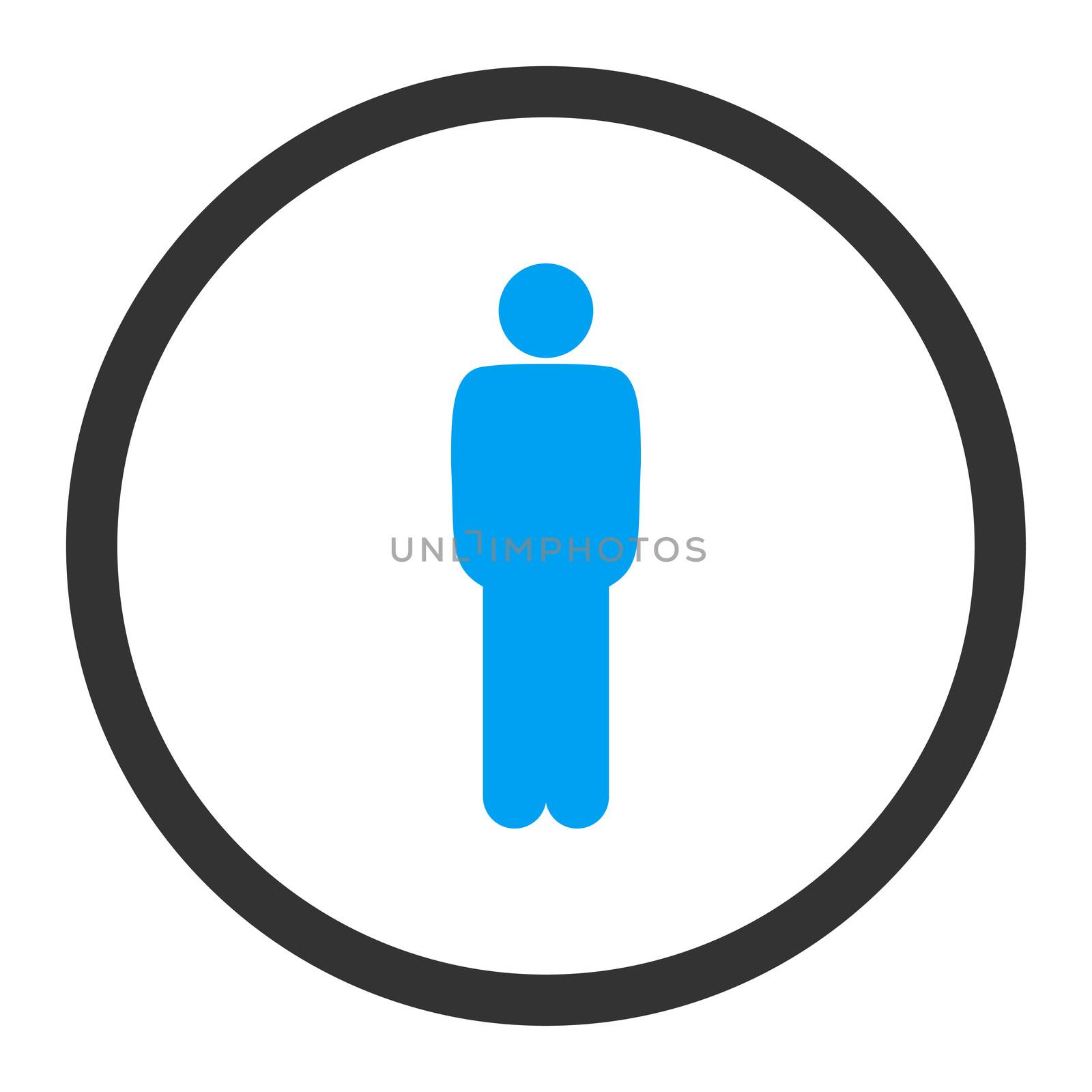 Standing glyph icon. This rounded flat symbol is drawn with blue and gray colors on a white background.