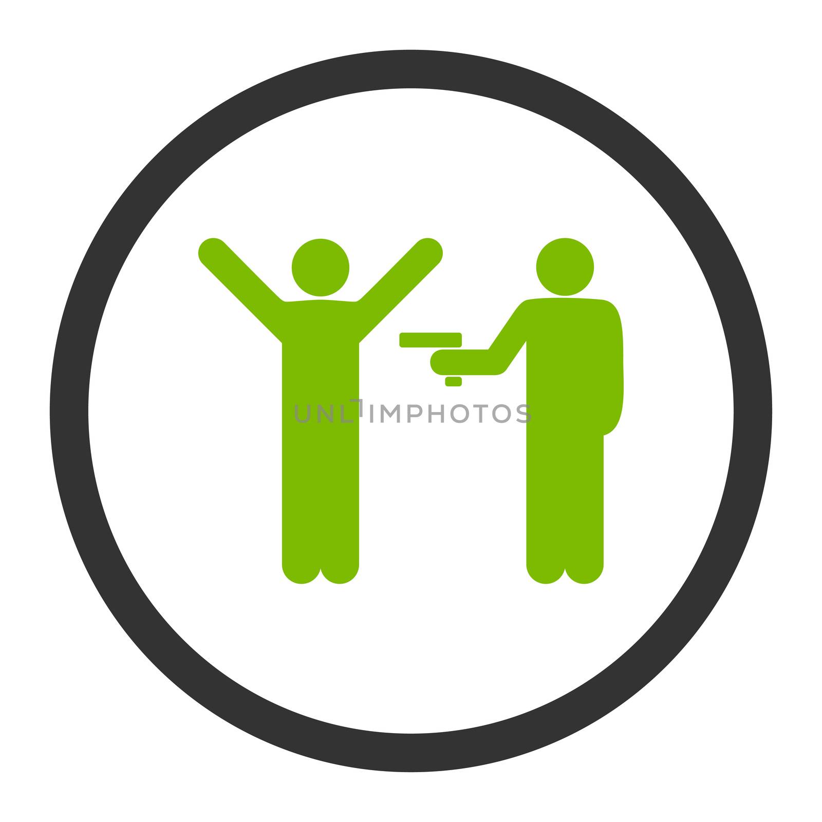 Crime glyph icon. This rounded flat symbol is drawn with eco green and gray colors on a white background.