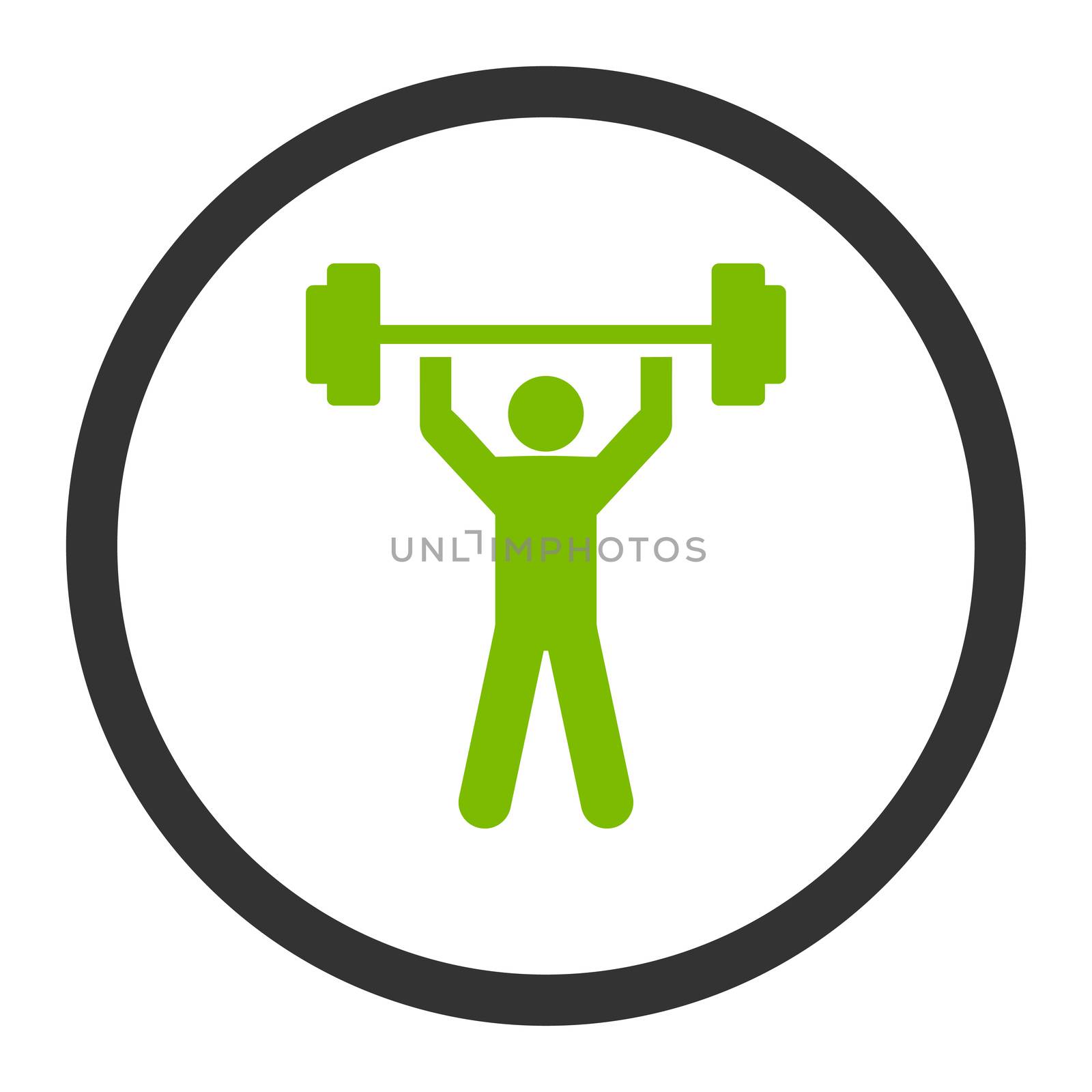 Power lifting glyph icon. This rounded flat symbol is drawn with eco green and gray colors on a white background.