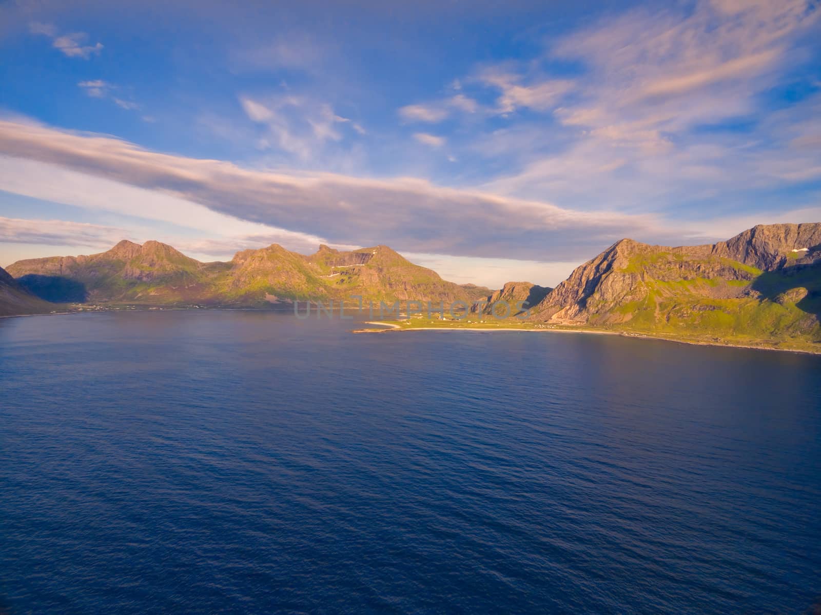 Lofoten islands coastline in Norway, aerial view