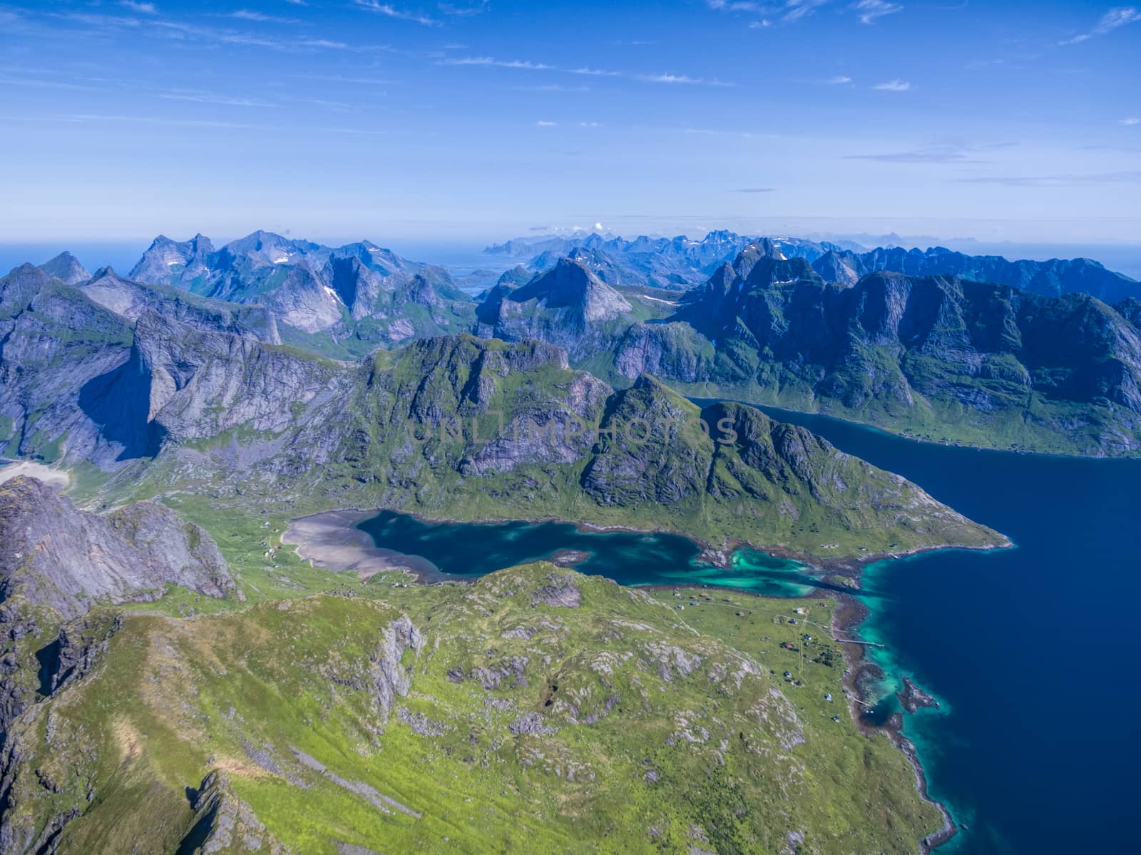 Lofoten islands in Norway, famous for natural beauty, aerial view