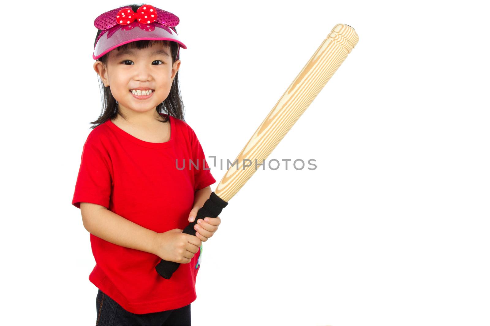 Portrait of a young chinse baseball player in white isolated background