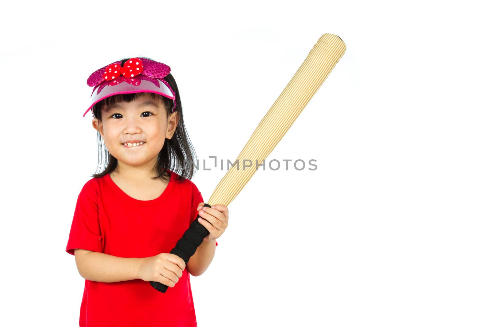 Portrait of a young chinse baseball player in white isolated background