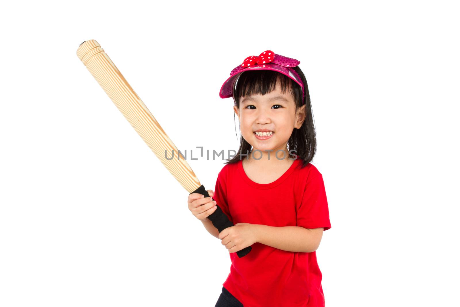 Chinese little girl holding baseball bat by kiankhoon