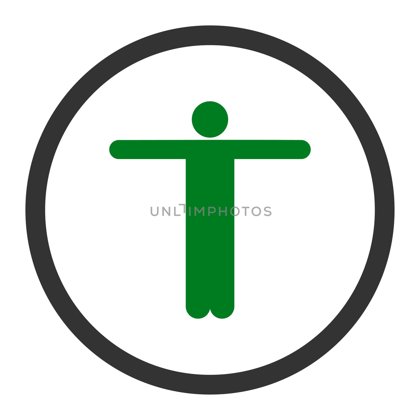 Scarecrow glyph icon. This rounded flat symbol is drawn with green and gray colors on a white background.